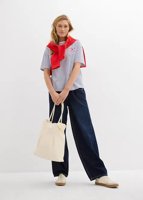 Gestreept T-shirt met borduursel, bonprix