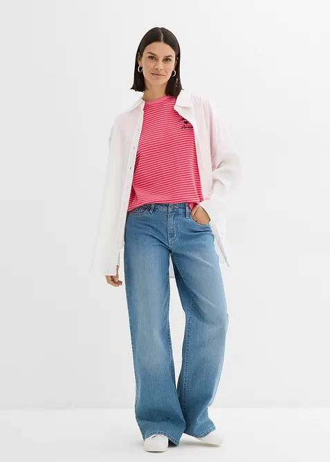 Gestreept T-shirt met borduursel, bonprix