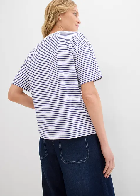 Gestreept T-shirt met borduursel, bonprix