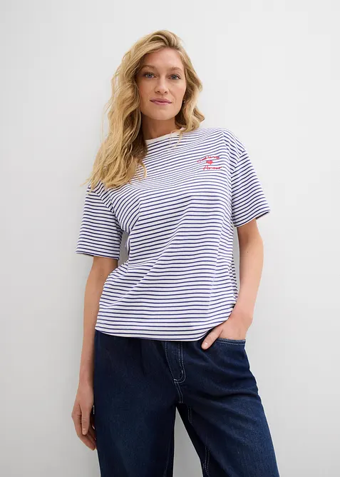 Gestreept T-shirt met borduursel, bonprix