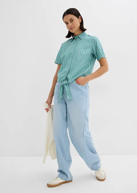 Gestreepte blouse met korte mouwen en opvallende knoop, bonprix