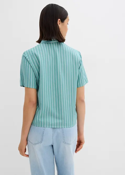 Gestreepte blouse met korte mouwen en opvallende knoop, bonprix