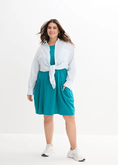 Knielange jurk van katoen-jersey met zakken, bonprix