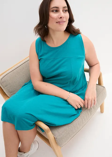 Knielange jurk van katoen-jersey met zakken, bonprix