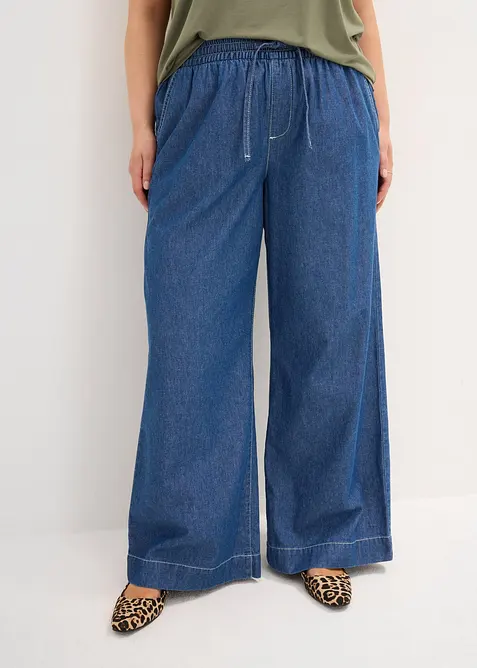 Wide leg jeans mid waist met comfortband, bonprix