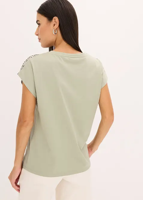 Shirt met geweven inzetstuk en glinsterende steentjes, bonprix