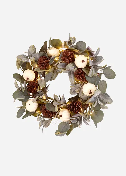 LED wanddecoratie krans met bladeren en dennenappels, bonprix