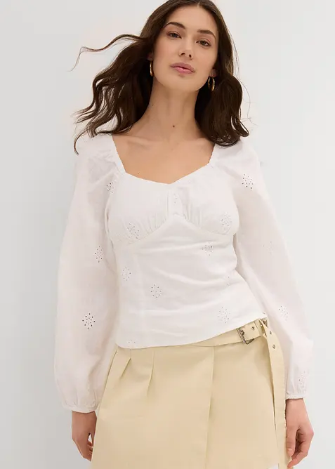 Blouse van katoen met broderie anglaise, bonprix