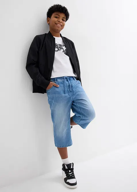 Jongens lang instap jeans bermuda, slim fit, bonprix
