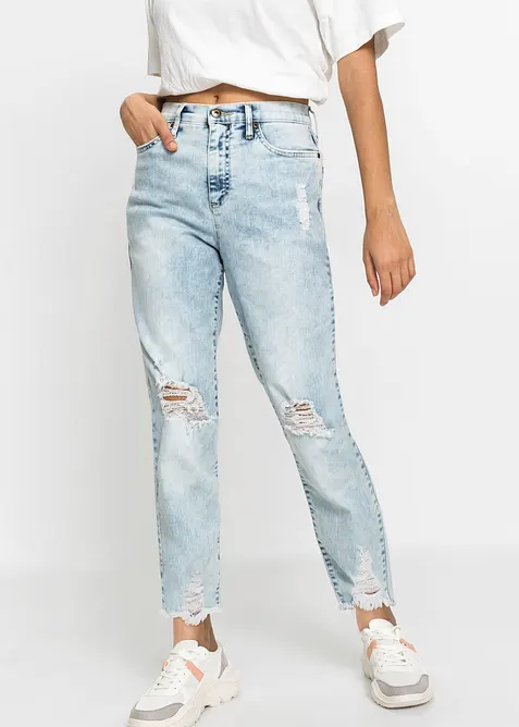Mom jeans met destroyed effecten, high waist, bonprix