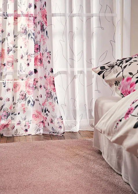 Transparant gordijn met bloemenprint (1 stuk), bonprix