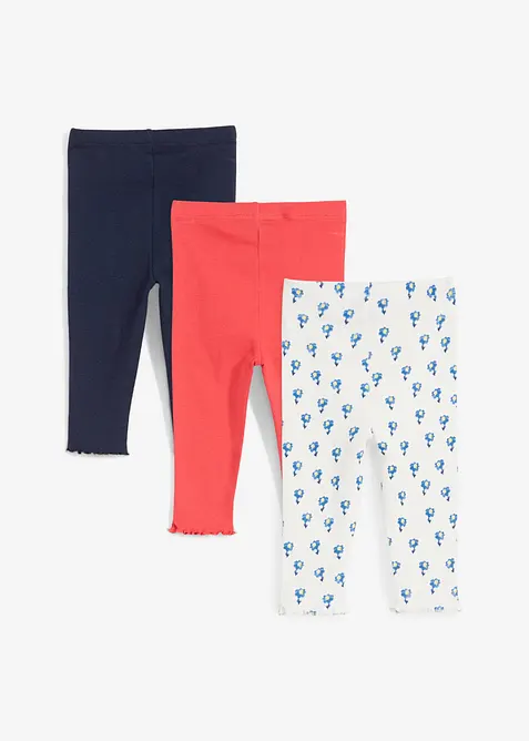 Geribde baby legging (set van 3) met biologisch katoen, bonprix