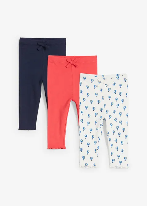Geribde baby legging (set van 3) met biologisch katoen, bonprix