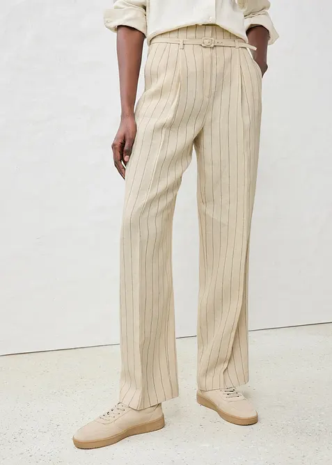 Broek met riem (2-dlg set) van puur linnen, bonprix