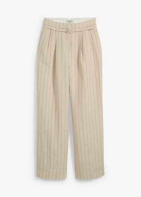 Broek met riem (2-dlg set) van puur linnen, bonprix