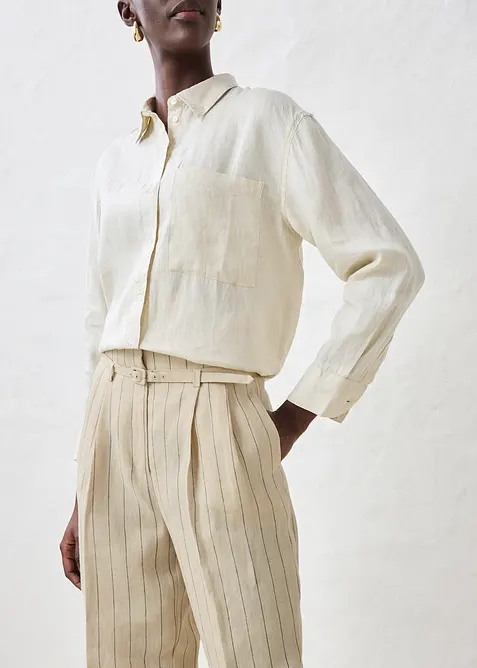 Broek met riem (2-dlg set) van puur linnen, bonprix