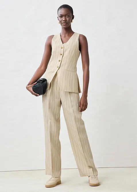 Broek met riem (2-dlg set) van puur linnen, bonprix