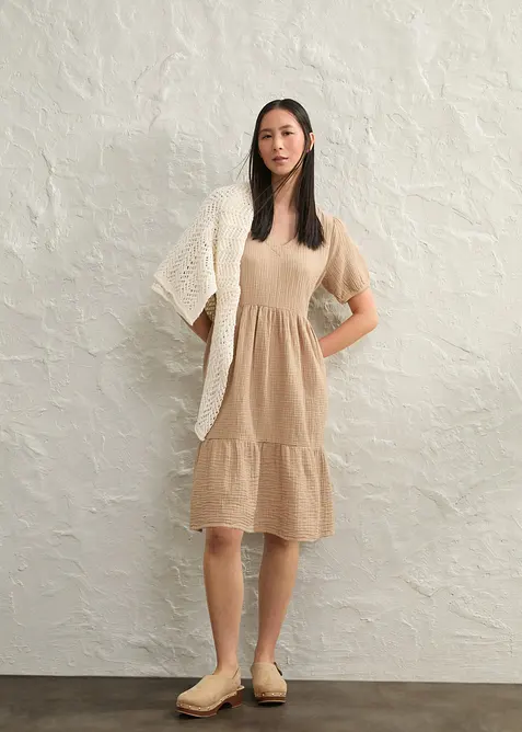 Oversized katoenen jurk van mousseline, bonprix