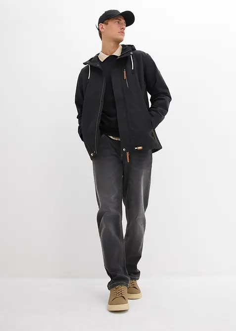 Outdoor jas met capuchon en details van imitatieleer, waterafstotend, bonprix