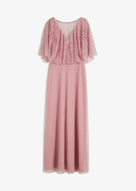 Maxi jurk van fijne tule met paillettenborduursel, bonprix