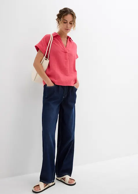 Blouse met korte mouwen van luchtige mousseline, bonprix