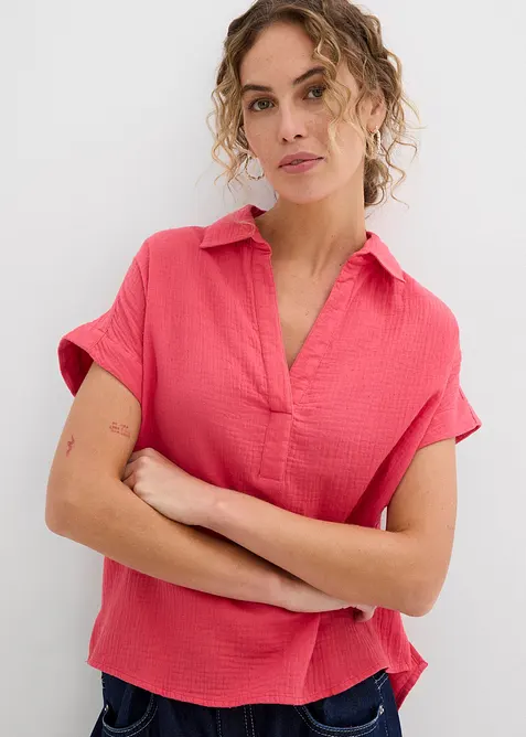 Blouse met korte mouwen van luchtige mousseline, bonprix