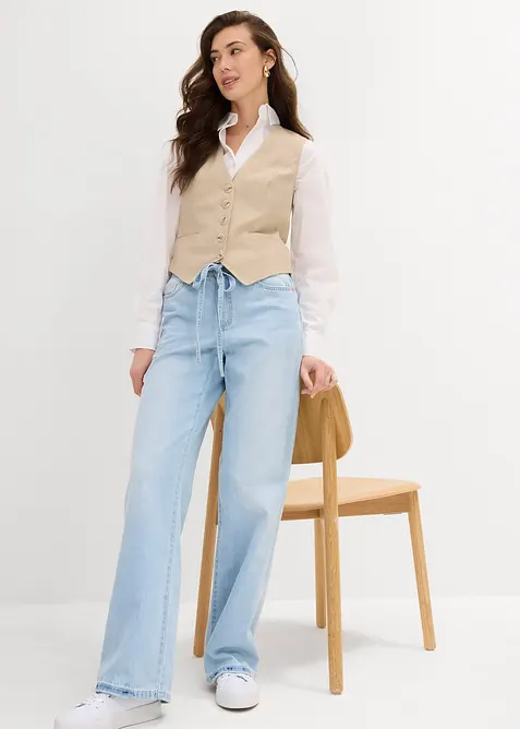 Wide leg jeans mid waist, riem, bonprix