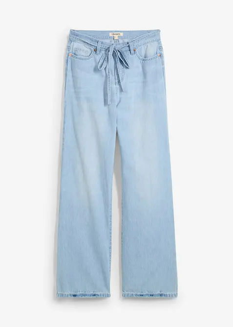 Wide leg jeans mid waist, riem, bonprix