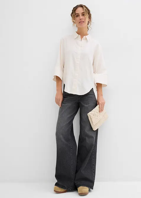 Overhemdblouse in een koele linnenmix, bonprix