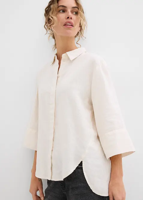 Overhemdblouse in een koele linnenmix, bonprix