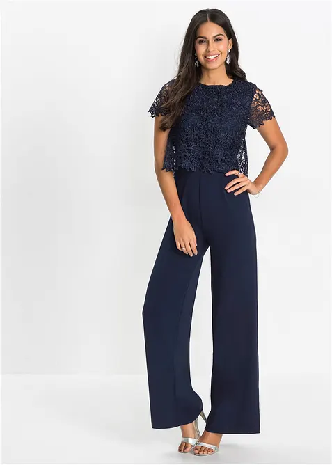 Jumpsuit van zacht scuba met kant, bonprix
