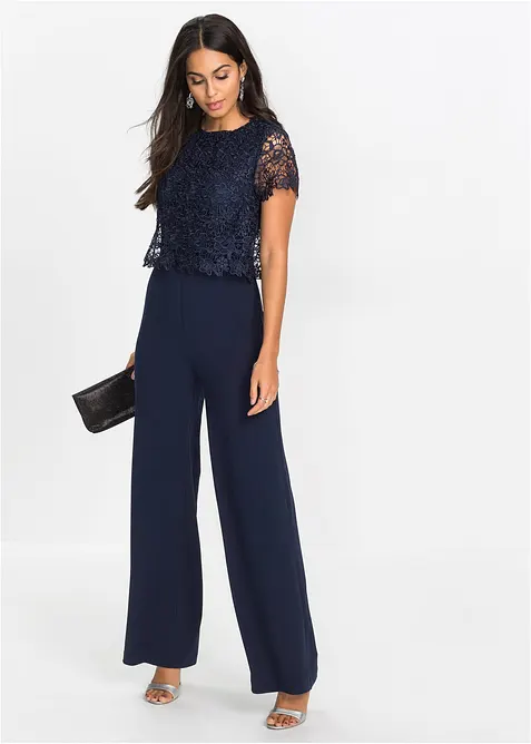 Jumpsuit van zacht scuba met kant, bonprix