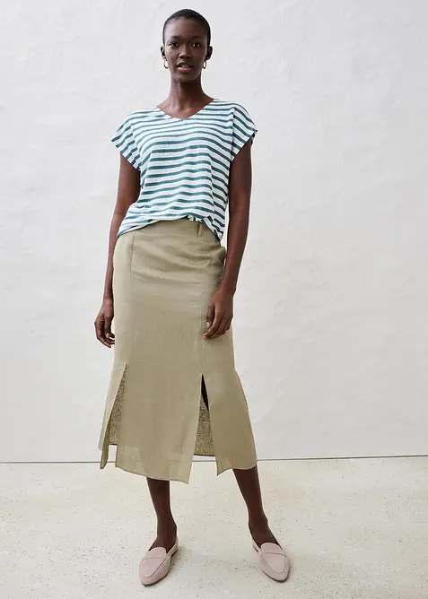 Linnen shirt met vleermuismouwen en V-hals, bonprix