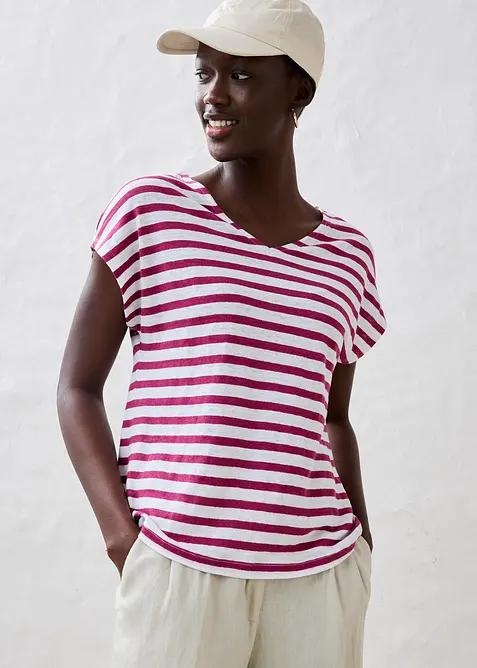 Linnen shirt met vleermuismouwen en V-hals, bonprix