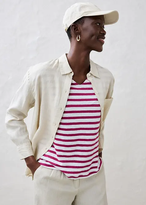 Linnen shirt met vleermuismouwen en V-hals, bonprix