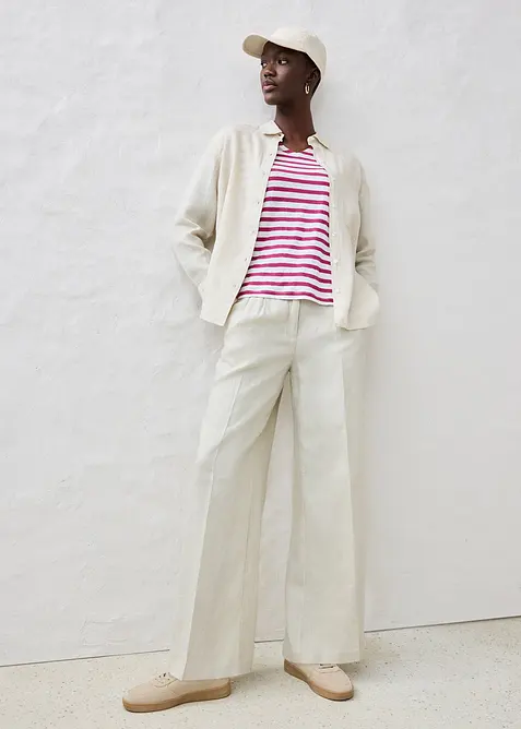 Linnen shirt met vleermuismouwen en V-hals, bonprix