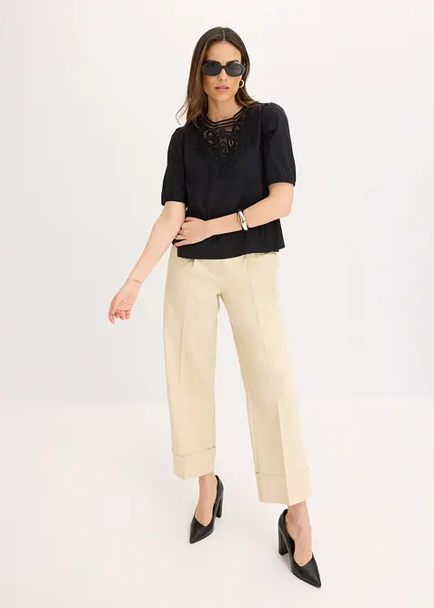 Blouse met korte mouwen en kant, bonprix