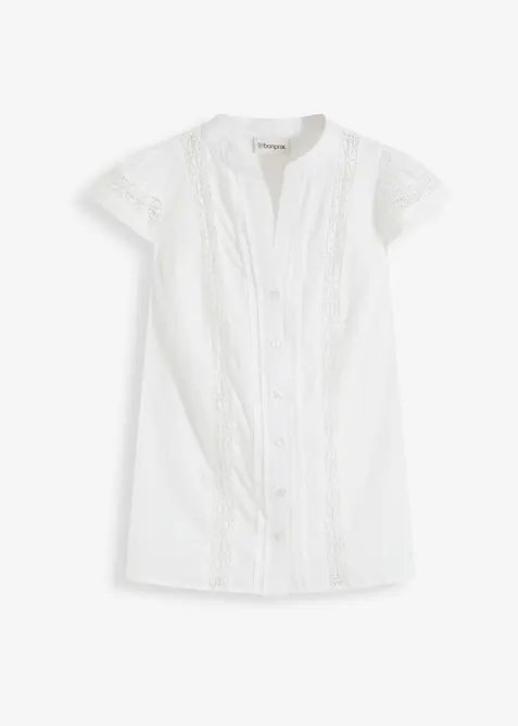 Blousetop met broderie anglaise van puur katoen, bonprix