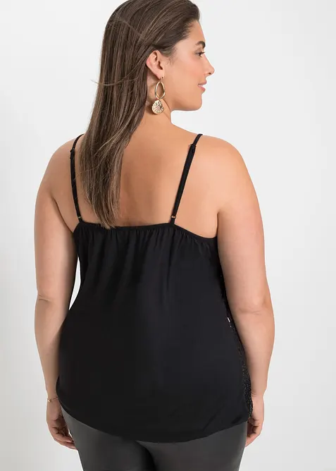 Top met spaghettibandjes en pailletten in een zachte viscosemix, bonprix