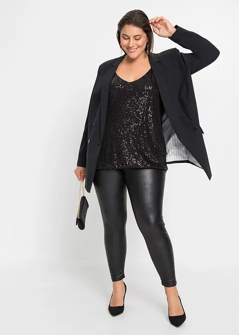 Top met spaghettibandjes en pailletten in een zachte viscosemix, bonprix