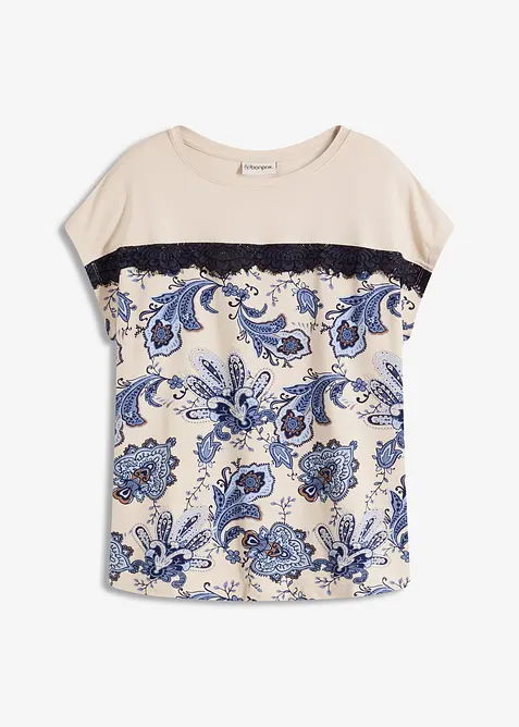 Shirt met een rand van kant en een paisley motief, bonprix