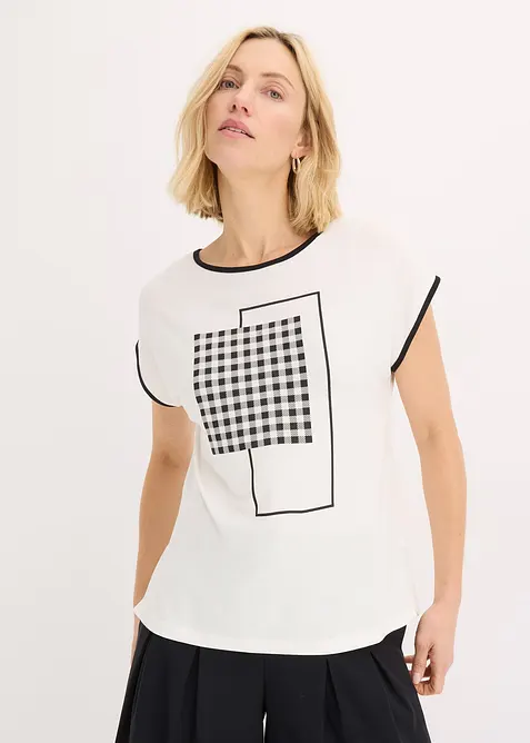 Shirt met opvallende print en biezen in een contrastkleur, bonprix