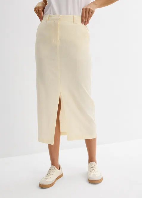 Midi rok van luchtige linnenmix, bonprix