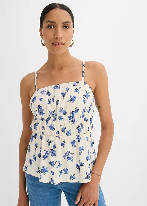 Top met spaghettibandjes van gestructureerde crèpe, bonprix