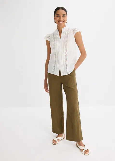 Blousetop met broderie anglaise van puur katoen, bonprix