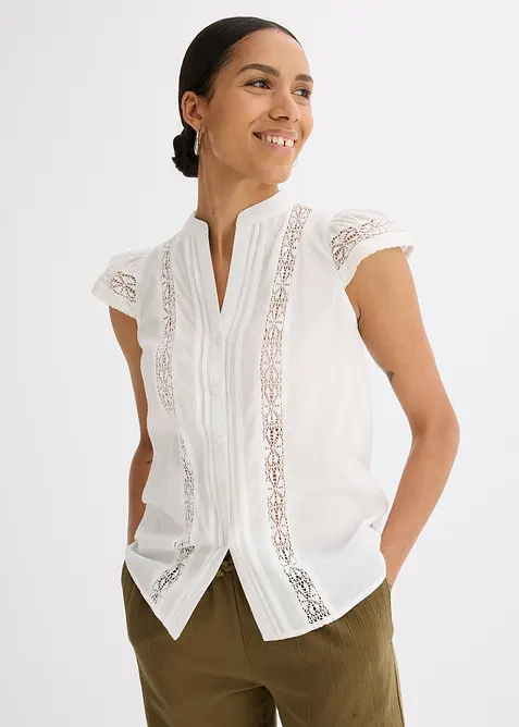 Blousetop met broderie anglaise van puur katoen, bonprix