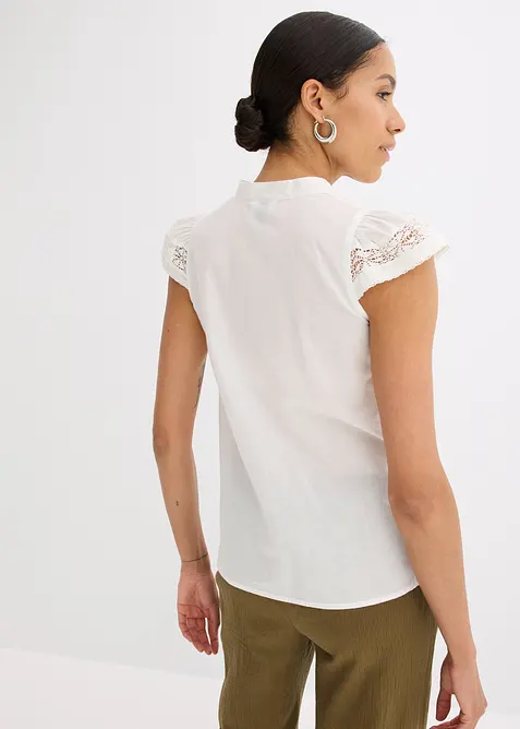 Blousetop met broderie anglaise van puur katoen, bonprix