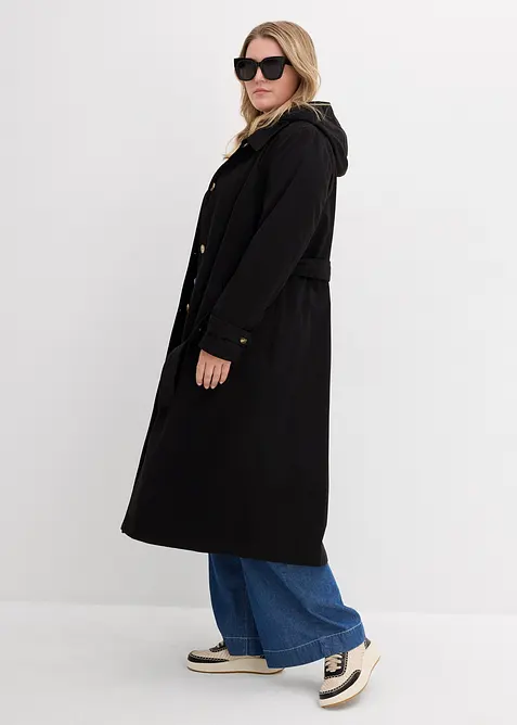 Kuitlange jas in trenchcoat stijl met afneembare capuchon, bonprix