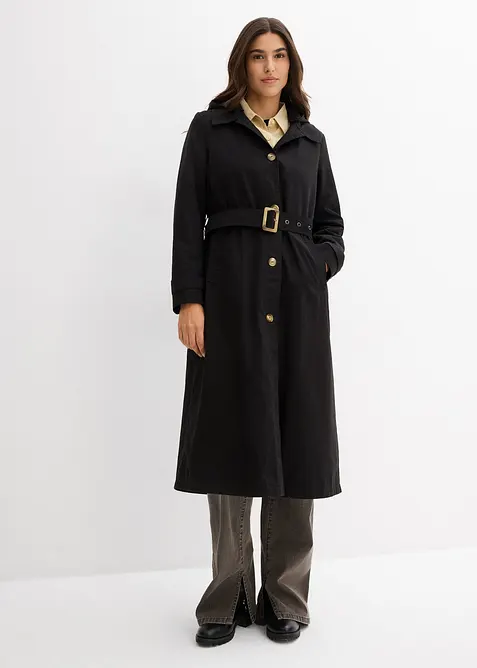 Kuitlange jas in trenchcoat stijl met afneembare capuchon, bonprix