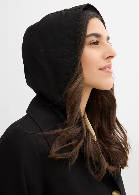 Kuitlange jas in trenchcoat stijl met afneembare capuchon, bonprix